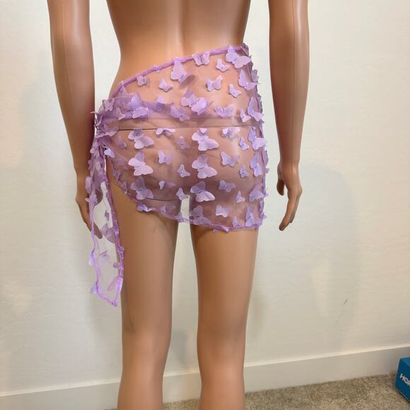 sheer mesh butterfly applique sarong swim cover side tie skirt SK 3004 - Picture 5 of 9